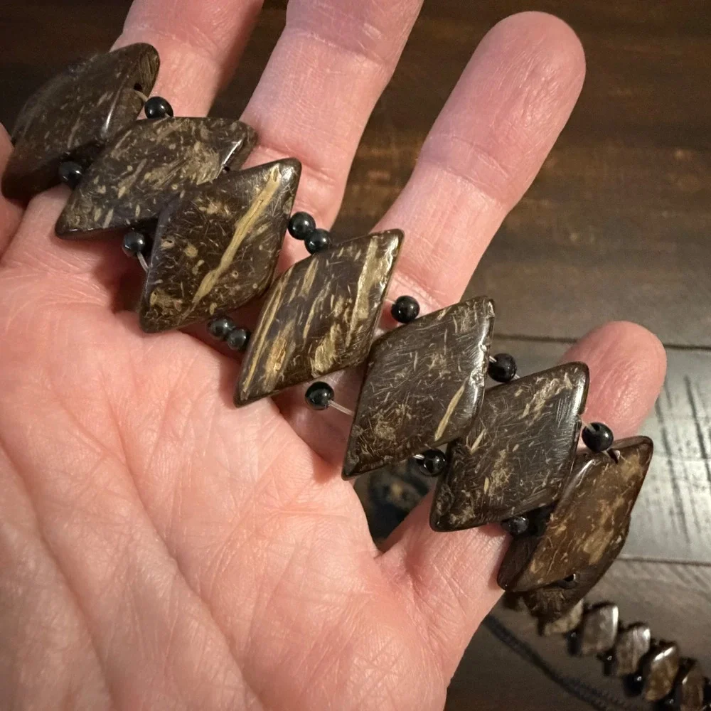 Bohemian Coconut Shell Diamond Bead Tie Waist Belt‎ Brown One Size Festival Boho